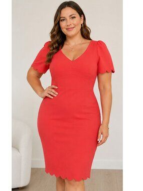 LK Bennett London Red Scalloped Sheath Dress Size 14